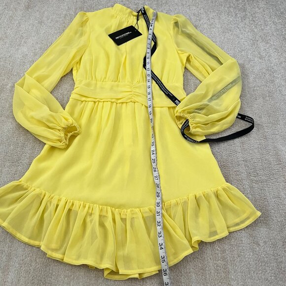 NWT PrettyLittleThing Lemon Yellow Long Sleeve Ruffle Dress 6 - Picture 5 of 11
